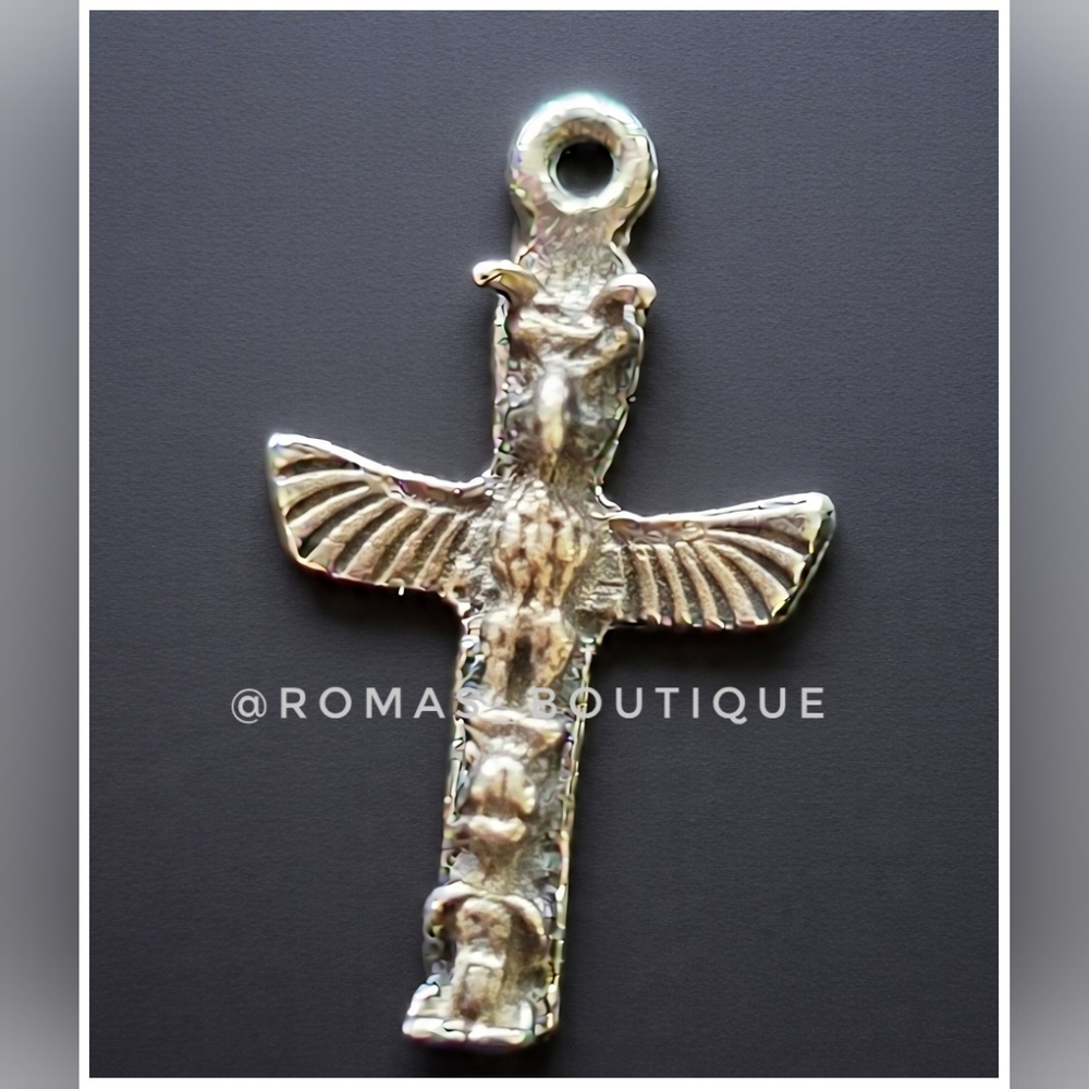 Vintage Thunderbird Native Silver Cross Pendant